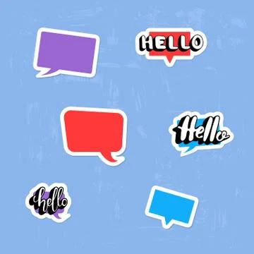 Set of Hello and empty speech bubbles stickers on textured background. Hello  Stockillustratie
