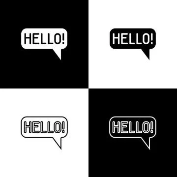 Set Hello in different languages icon isolated on black and white background Stock Illustration