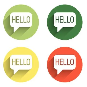 Set Hello in different languages icon isolated with long shadow background... Stock Illustration