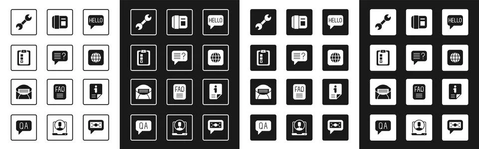 Set Hello in different languages, Unknown search, Online quiz, test, survey.. Stock Illustration
