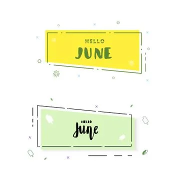 Set of Hello June banners. Element for summer graphic design. Vector illustra Stock Illustration