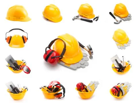 A set of helmet with tools Stock Photos