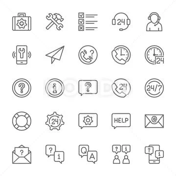 Set of Help and Support Line Icons. Call Center, Chat Message, Contact and more. Stock Illustration