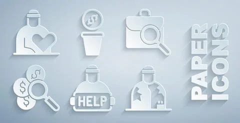Set Help homeless, Work search, Search for money, Homeless, Donation and Vo.. Stock Illustration