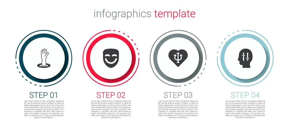 Set Helping hand, Comedy theatrical mask, Psychology, Psi and Solution to Stock Illustration
