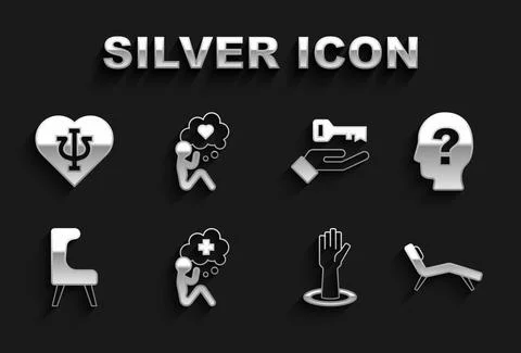 Set Helping hand, Head with question mark, Armchair, Solution to the problem Illustrazione stock