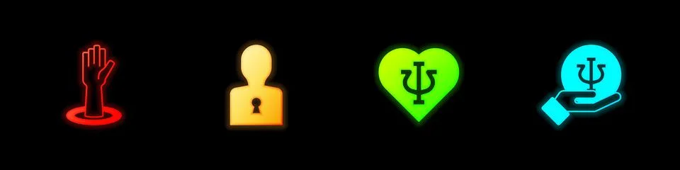 Set Helping hand, Solution to the problem, Psychology, Psi and icon. Vector Illustrazione stock