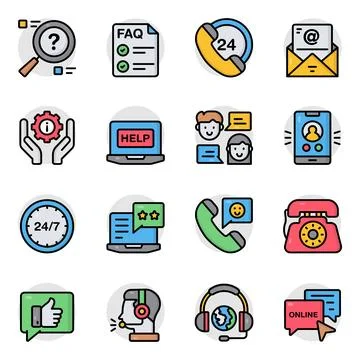 Set of Helpline Flat Icons Stock Illustration
