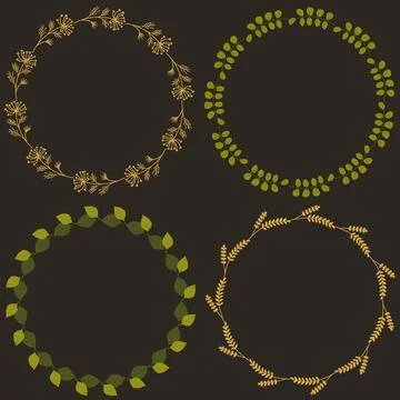 Set of herbal frames on a dark background. Stock Illustration