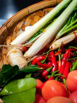 Set of herbs For making Tom Yum type food. Ingredients Lemongrass, kaffir l.. Stock Photos