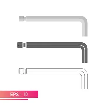 Set, Hex key for the specialist. Linear, solid and realistic design. On a white Stock Illustration