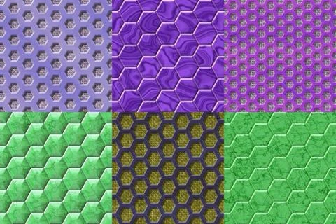 Set of hexacomb tiling seamless generated textures Stock Illustration