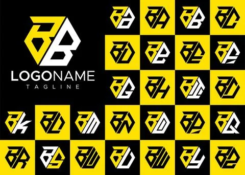 Set of hexagon B letter logo design. Modern letter B logo template bundle. Stock Illustration