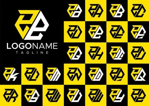 Set of hexagon E letter logo design. Modern letter E logo template bundle. Stock Illustration