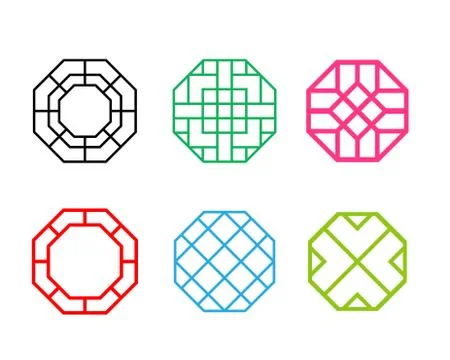 Set of Hexagon Korean pattern window frame Stock Illustration