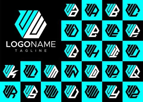 Set of hexagon U letter logo design. Modern letter U logo template bundle. Stock Illustration