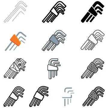 Set of Hexagonal Allen Key Tool Icons Displayed in Multiple Graphic Design .. Иллюстрация