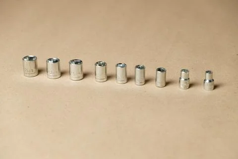 Set of hexagonal sockets for electric screwdriver Stock Photos