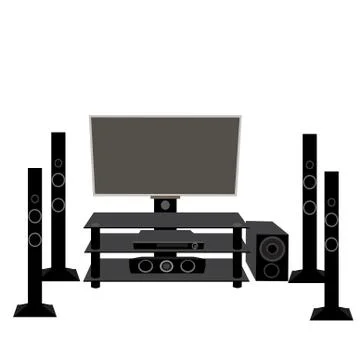 Set of HI-FI consumer electronics TV and audio equipment 5.1 Stock Illustration