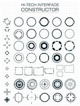 Set of hi-tech interface elements on light background. Design elements for hu Stock Illustration