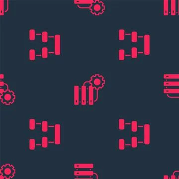 Set Hierarchy organogram chart and Server and gear on seamless pattern. Vecto 스톡 일러스트