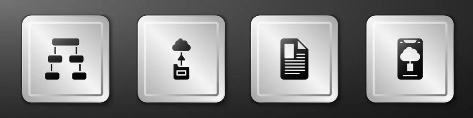 Set Hierarchy organogram chart, Cloud technology data transfer, File document Stock Illustration