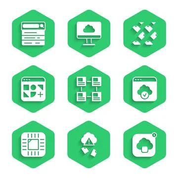 Set Hierarchy organogram chart, Cloud hacking, technology data transfer, Proc Illustrazione stock