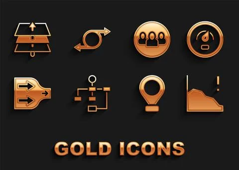 Set Hierarchy organogram chart, Digital speed meter, Financial growth decrease Stock Illustration