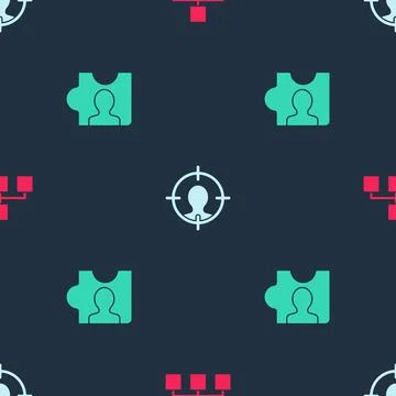 Set Hierarchy organogram chart, Head hunting and on seamless pattern. Vector Illustrazione stock