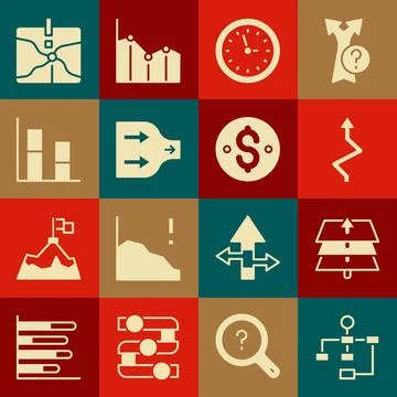 Set Hierarchy organogram chart, Layers, Arrow, Clock, Graph, diagram Stock Illustration