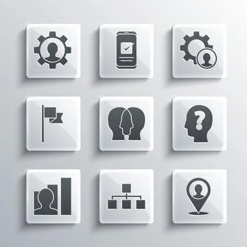 Set Hierarchy organogram chart, Location with person, Head question mark イラスト素材