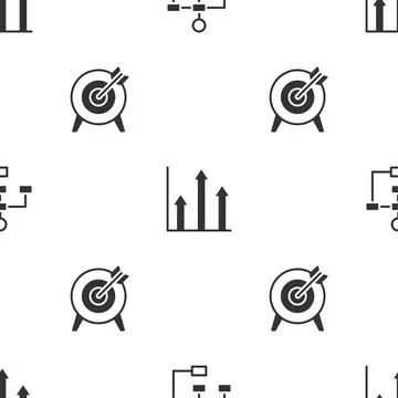 Set Hierarchy organogram chart, Pie infographic and Target on seamless pattern Stock Illustration