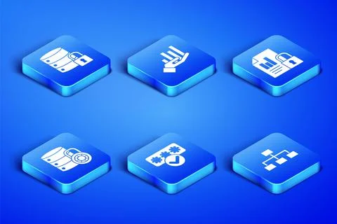 Set Hierarchy organogram chart, Server security with lock, Password protection Illustrazione stock