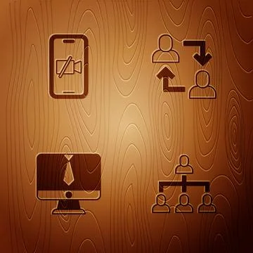 Set Hierarchy organogram chart, Video camera Off on mobile, chat conference and Illustrazione stock