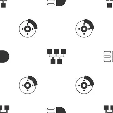 Set High beam, Gear shifter and Car brake disk with caliper on seamless pattern Stock Illustration