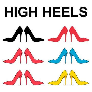 Set of high heel icon, shoe fashion style sign, elegant woman symbol vector Stock Illustration