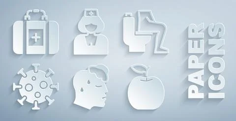 Set High human body temperature, Constipation, Virus, Apple, Nurse and First  イラスト素材