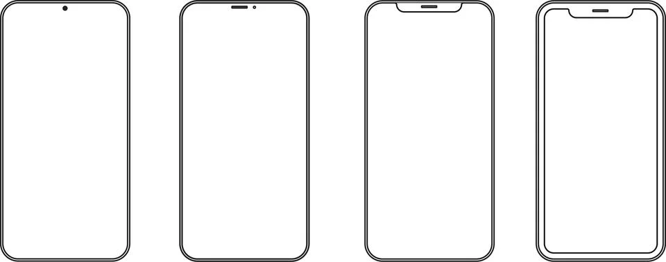 Set high quality realistic different black models smartphone with empty touch Stock Illustration