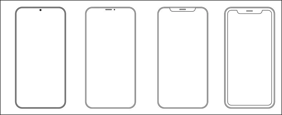Set high quality realistic different black models smartphone with empty touch Stock Illustration