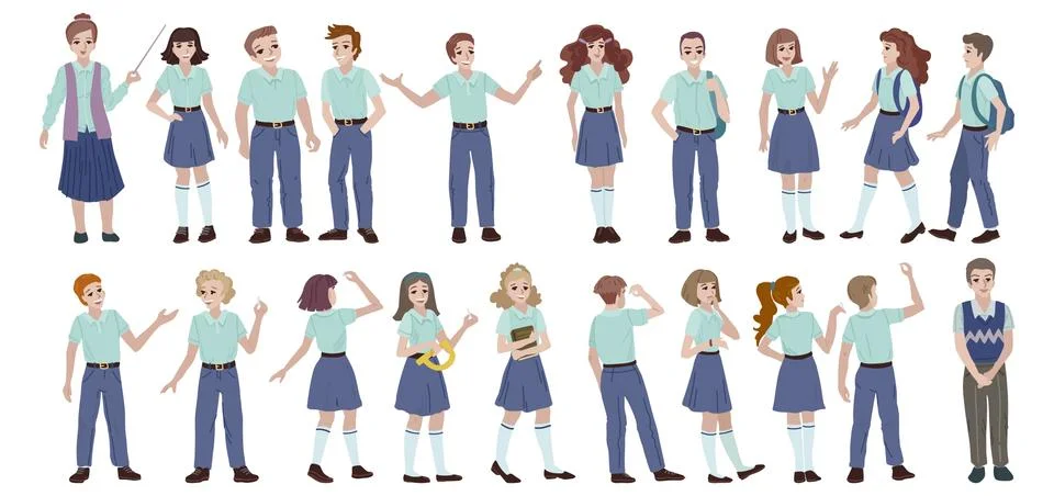 Set of high school students in uniform. Vector illustration Stock Illustration