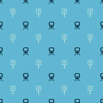 Set High-speed train and Airport on seamless pattern. Vector Stock Illustration