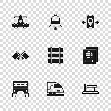 Set High-speed train, Passport, Railway barrier, Railway, railroad track, R.. 스톡 일러스트