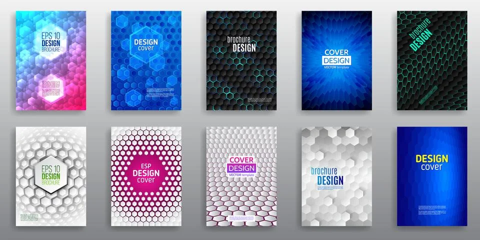 Set of High tech brochure design concept. Futuristic business layout. Digital Stock Illustration