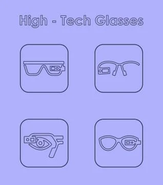 Set of high-tech glasses simple icons Illustrazione stock