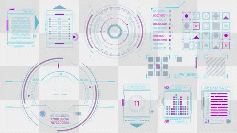 Set of high-tech interface elements on alpha channel Stock Footage 303780662