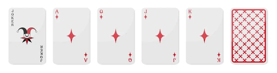 Set of high value playing cards of Diamonds. Joker, Ace of Diamonds, Queen Illustrazione stock