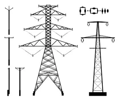 Set of high voltage silhouettes Ilustración de archivo
