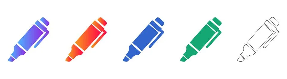 Set of Highlighter Pen Icons in Gradient and Outline Styles Stock Illustration