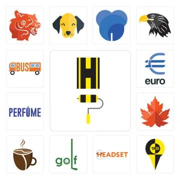 Set of highway, , headset, golf, cafeteria, maple leaf, euro, icons Illustrazione stock gratuita