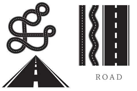 Set of Highway Road Vector Elements with Perspective View, Looped Paths, an.. Illustrazione stock